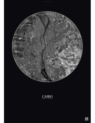 Cairo Satellite View Poster 10km B&W | Gravura – Dark background