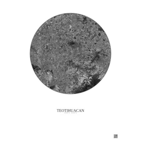 Teotihuacan Satellite View Poster 30km B&W | Gravura – Light background