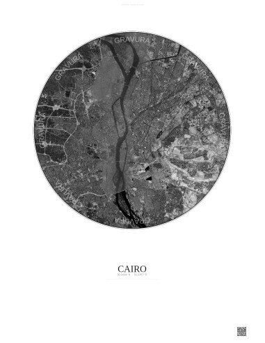 Affiche Cairo – Poster vue satellite 10km N&B | Gravura – Fond clair