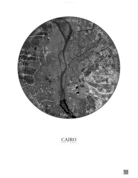 Affiche Cairo – Poster vue satellite 10km N&B | Gravura – Fond clair
