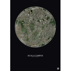 Affiche Kuala Lumpur – Poster vue satellite 10km Couleur | Gravura – Fond foncé