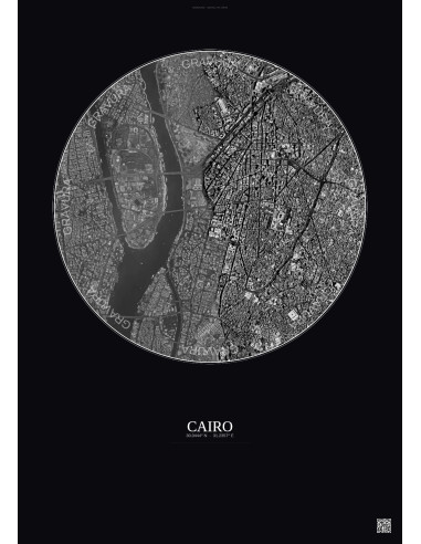 Cairo Satellite View Poster 2.5km B&W | Gravura – Dark background