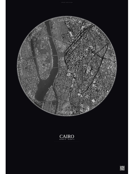 Cairo Satellite View Poster 2.5km B&W | Gravura – Dark background