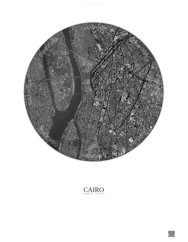 Affiche Cairo – Poster vue satellite 2.5km N&B | Gravura – Fond clair