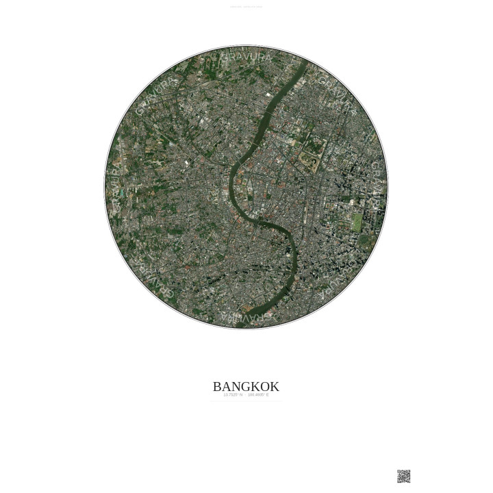 Affiche Bangkok – Poster vue satellite 6km Couleur | Gravura – Fond clair