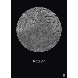 Affiche Dushanbe – Poster vue satellite 10km N&B | Gravura – Fond foncé