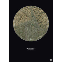 Affiche Dushanbe – Poster vue satellite 10km Couleur | Gravura – Fond foncé