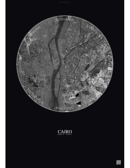 Cairo Satellite View Poster 6km B&W | Gravura – Dark background