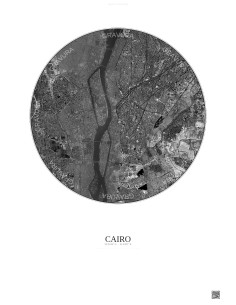 Cairo Satellite View Poster 6km B&W | Gravura – Light background