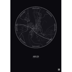 Affiche Arles – Poster carte de ville 5km | Gravura – Fond foncé