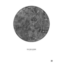 Affiche Dushanbe – Poster vue satellite 2.5km N&B | Gravura – Fond clair
