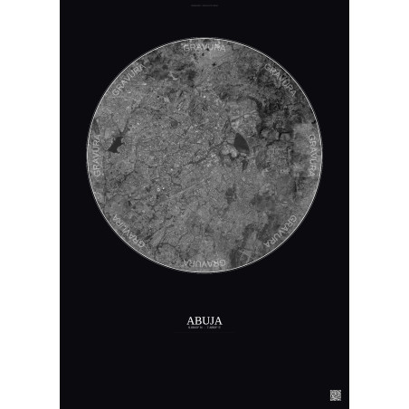 Affiche Abuja – Poster vue satellite 10km N&B | Gravura – Fond foncé