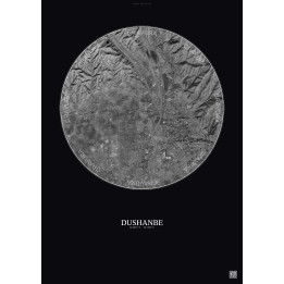 Affiche Dushanbe – Poster vue satellite 6km N&B | Gravura – Fond foncé