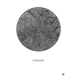 Affiche Dushanbe – Poster vue satellite 6km N&B | Gravura – Fond clair