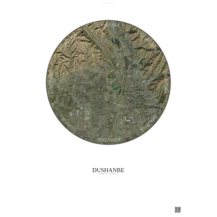 Affiche Dushanbe – Poster vue satellite 6km Couleur | Gravura – Fond clair