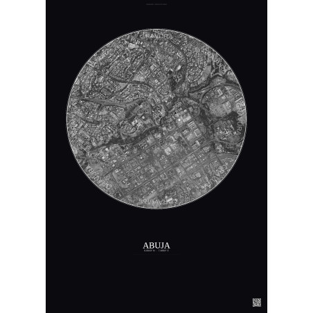 Affiche Abuja – Poster vue satellite 2.5km N&B | Gravura – Fond foncé