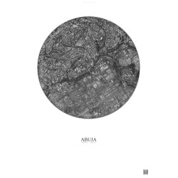 Affiche Abuja – Poster vue satellite 2.5km N&B | Gravura – Fond clair