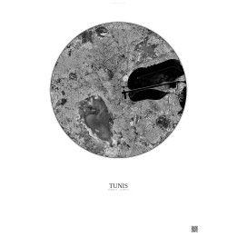 Affiche Tunis – Poster vue satellite 10km N&B | Gravura – Fond clair