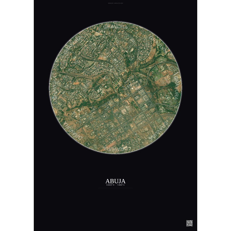 Affiche Abuja – Poster vue satellite 2.5km Couleur | Gravura – Fond foncé