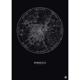 Affiche Bordeaux – Poster carte de ville 20km | Gravura – Fond foncé