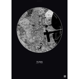 Affiche Tunis – Poster vue satellite 2.5km N&B | Gravura – Fond foncé