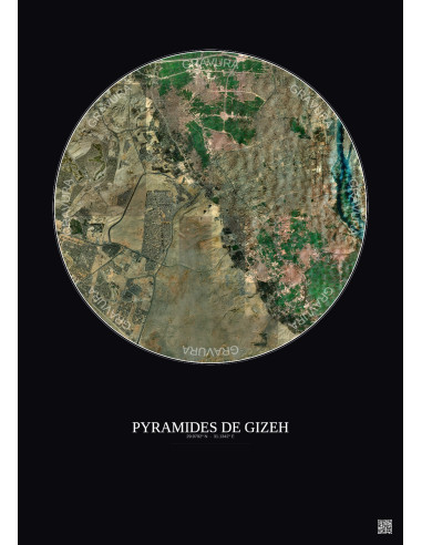 Affiche Pyramides De Gizeh – Poster vue satellite 10km Couleur | Gravura – Fond foncé