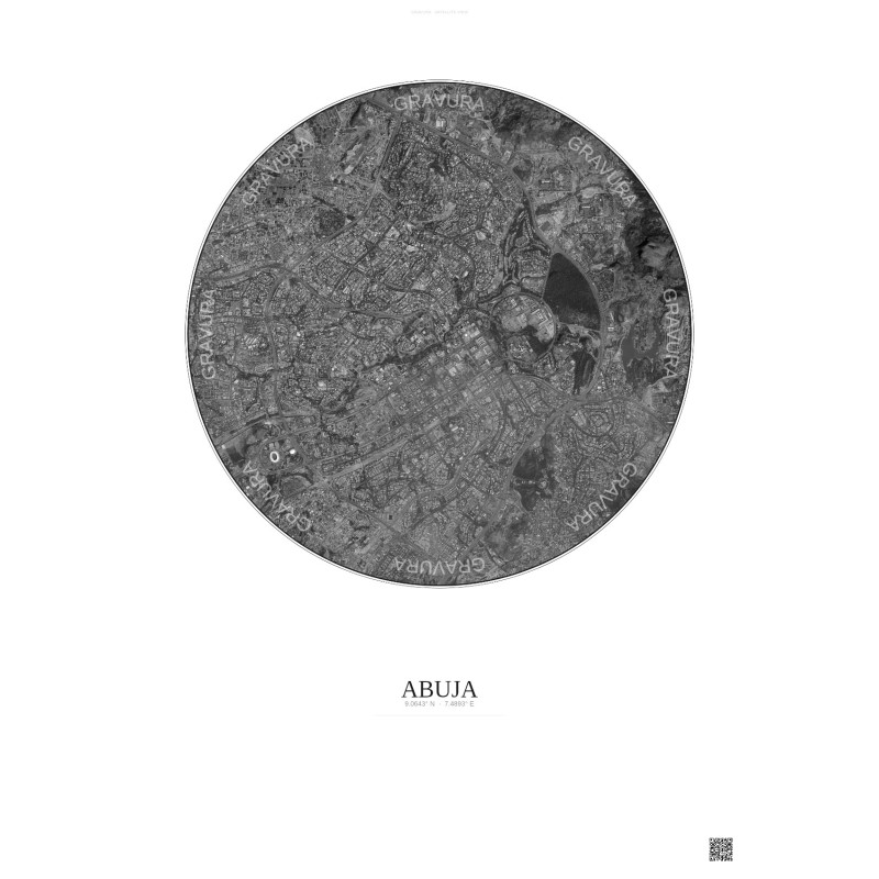 Abuja Satellite View Poster 6km B&W | Gravura – Light background