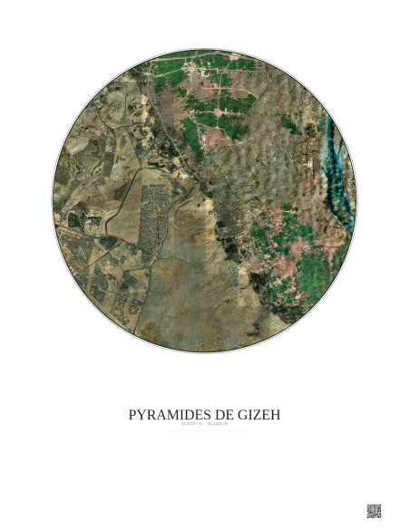 Affiche Pyramides De Gizeh – Poster vue satellite 10km Couleur | Gravura – Fond clair