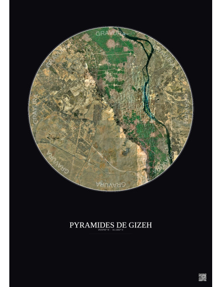 Affiche Pyramides De Gizeh – Poster vue satellite 20km Couleur | Gravura – Fond foncé