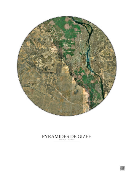 Affiche Pyramides De Gizeh – Poster vue satellite 20km Couleur | Gravura – Fond clair