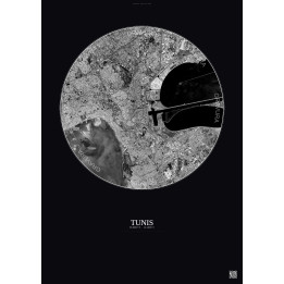 Affiche Tunis – Poster vue satellite 6km N&B | Gravura – Fond foncé