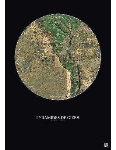 Affiche Pyramides De Gizeh – Poster vue satellite 30km Couleur | Gravura – Fond foncé