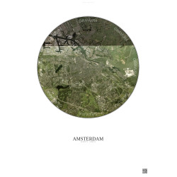 Affiche Amsterdam – Poster vue satellite 10km Couleur | Gravura – Fond clair