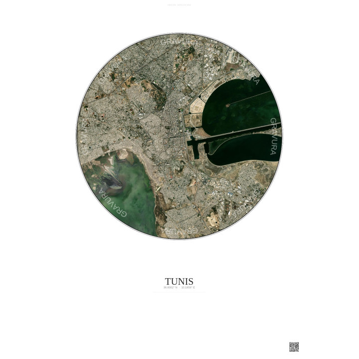 Affiche Tunis – Poster vue satellite 6km Couleur | Gravura – Fond clair