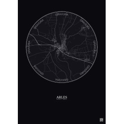 Affiche Arles – Poster carte de ville 10km | Gravura – Fond foncé