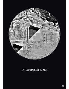 Pyramides De Gizeh Satellite View Poster 0.5km B&W | Gravura – Dark background