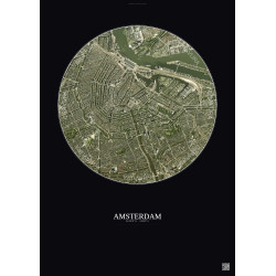 Affiche Amsterdam – Poster vue satellite 2.5km Couleur | Gravura – Fond foncé