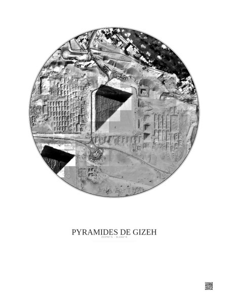 Pyramides De Gizeh Satellite View Poster 0.5km B&W | Gravura – Light background