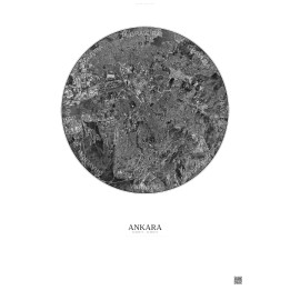 Affiche Ankara – Poster vue satellite 10km N&B | Gravura – Fond clair