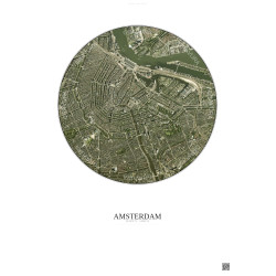 Affiche Amsterdam – Poster vue satellite 2.5km Couleur | Gravura – Fond clair