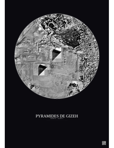 Pyramides De Gizeh Satellite View Poster 1km B&W | Gravura – Dark background
