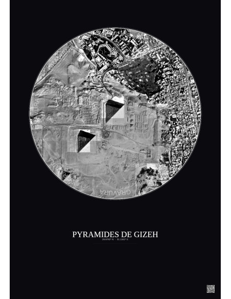 Pyramides De Gizeh Satellite View Poster 1km B&W | Gravura – Dark background