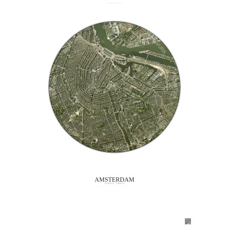 Affiche Amsterdam – Poster vue satellite 2.5km Couleur | Gravura – Fond clair