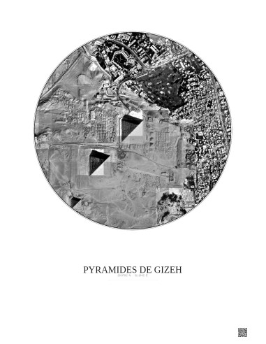 Affiche Pyramides De Gizeh – Poster vue satellite 1km N&B | Gravura – Fond clair