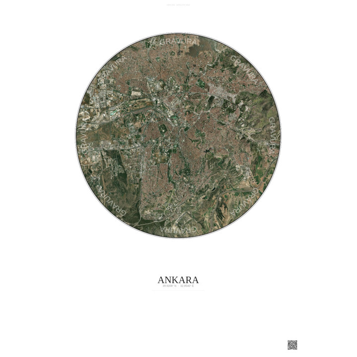 Affiche Ankara – Poster vue satellite 10km Couleur | Gravura – Fond clair