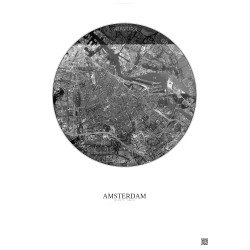 Affiche Amsterdam – Poster vue satellite 6km N&B | Gravura – Fond clair