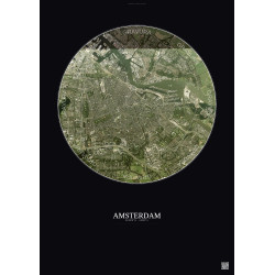 Affiche Amsterdam – Poster vue satellite 6km Couleur | Gravura – Fond foncé