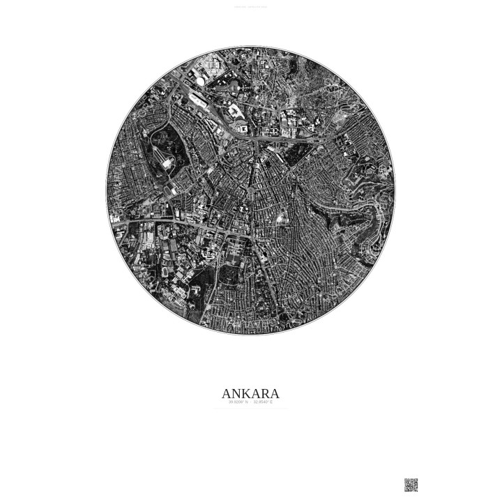 Affiche Ankara – Poster vue satellite 2.5km N&B | Gravura – Fond clair