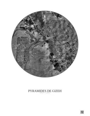 Affiche Pyramides De Gizeh – Poster vue satellite 5km N&B | Gravura – Fond clair
