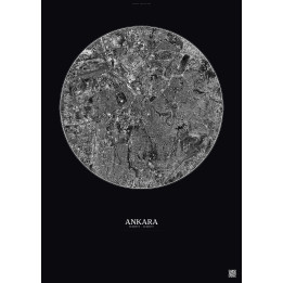 Affiche Ankara – Poster vue satellite 6km N&B | Gravura – Fond foncé